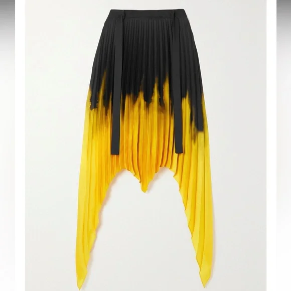 AZ Factory + Thebe Magugu asymmetric pleated black & saffron satin-twill skirt - Picture 3 of 4